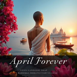 A book cover featuring a slim, slender woman's back dressed in a flowing white sari, with a tonsured head and no jewellery adorning her neck or ears