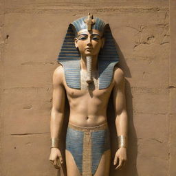 An imposing figure of the Pharaoh, traditionally shown with royal regalia in an ancient Egyptian setting.