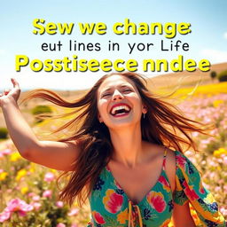 A happy woman celebrating the positive changes in her life, surrounded by a bright, uplifting environment