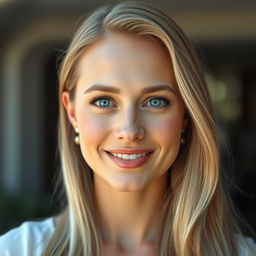 A hyper-realistic portrait of a woman with long, flowing blonde hair
