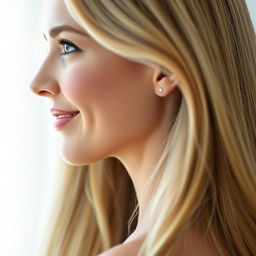 A realistic side profile of a woman with long blond hair cascading over her shoulder