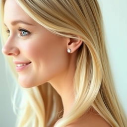 A realistic side profile of a woman with long blond hair cascading over her shoulder