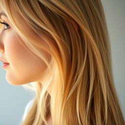 A realistic portrait of a woman with blonde hair, showing her left side profile