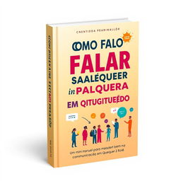 A stylish book cover design featuring bold typography that reads 'Como Falar com Qualquer Pessoa em Qualquer Situação: Um Mini Manual para Mandar Bem na Comunicação em Qualquer Rolê'