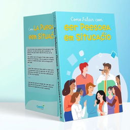 A vibrant and engaging book cover design featuring the title 'Como Falar com Qualquer Pessoa em Qualquer Situação' prominently displayed in bold, modern typography