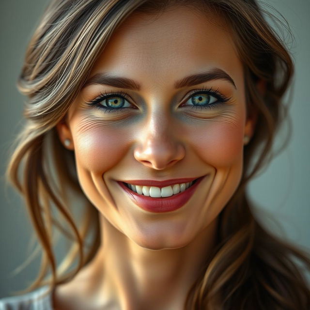 A highly realistic portrait of a woman, showcasing her facial features in intricate detail