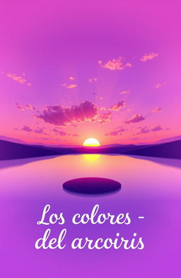 A sunset over a small lake where the sun is setting, casting reflections of purple and sky blue colors on the clouds above