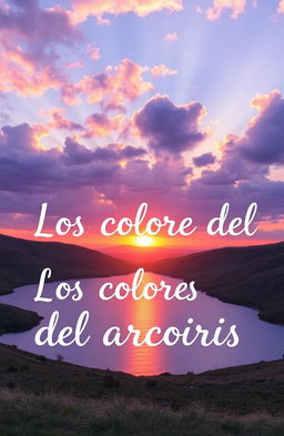 A sunset over a small lake where the sun is setting, casting reflections of purple and sky blue colors on the clouds above