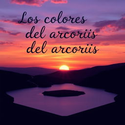 A sunset over a small lake where the sun is setting, reflecting purple and sky blue colors in the clouds