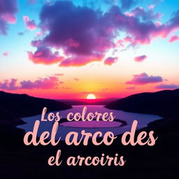 A sunset over a small lake where the sun is setting, reflecting purple and sky blue colors in the clouds