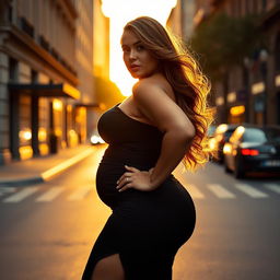 A confident and curvaceous woman with an impressive silhouette, showcasing her big, shapely figure