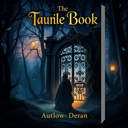 A captivating book cover design featuring a mystical forest at twilight, with glowing, ethereal lights floating among the trees