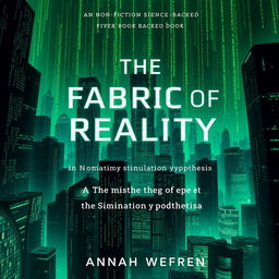 A stunning book cover for a non-fiction science-backed book titled 'The Fabric of Reality: Investigating the Simulation Hypothesis'