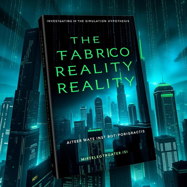 A stunning book cover for a non-fiction science-backed book titled 'The Fabric of Reality: Investigating the Simulation Hypothesis'