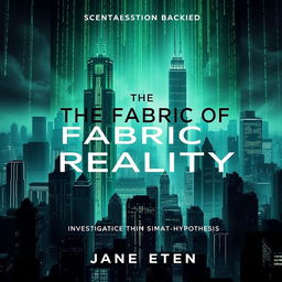 A stunning book cover for a non-fiction science-backed book titled 'The Fabric of Reality: Investigating the Simulation Hypothesis'