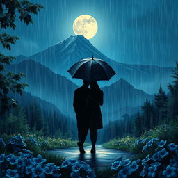 A romantic love story scene featuring a long distance couple on a rainy night