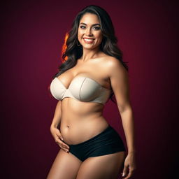 A beautiful woman confidently posing, showcasing her voluptuous figure with an emphasis on her curves