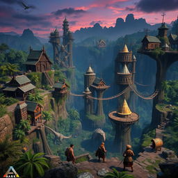 An expansive scene of various impressive structures and buildings in a survival game inspired by 'ARK'