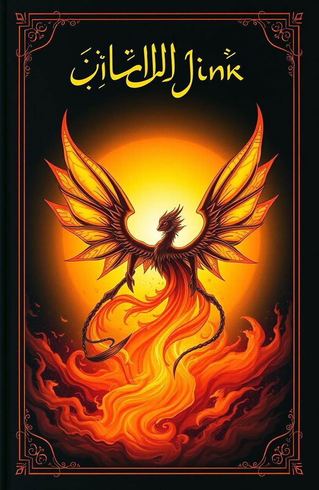 A captivating book cover featuring mystical jinn, illustrated in deep warm colors like amber, gold, and dark black