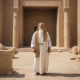 In the Pharaoh's grand courtyard, Prophet Moses stands boldly before the Pharaoh's magicians, ready to demonstrate the true power of his divine message against their illusions.