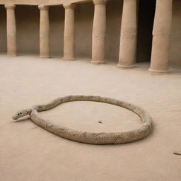 In a flash, the previously inert rope animates into a slithering snake in the Pharaoh's courtyard, provoking gasps of astonishment among the spectators.