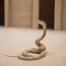 In a flash, the previously inert rope animates into a slithering snake in the Pharaoh's courtyard, provoking gasps of astonishment among the spectators.