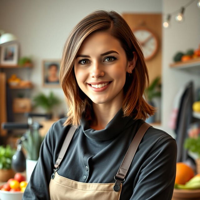 A portrait of a 28-year-old woman named Laura