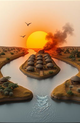 Aerial view of a 3D A5 size artwork depicting a river flowing through a landscape