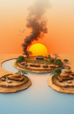 Aerial view of a 3D A5 size artwork depicting a river flowing through a landscape