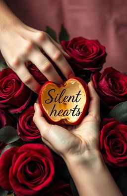 A dark romance styled image featuring a girl's hand elegantly holding an eaten apple, its vibrant red flesh contrasting with the hollow core