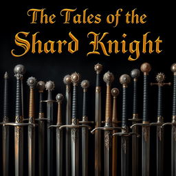 A stunning wall of various swords, each featuring intricate and detailed pommels, showcasing exquisite craftsmanship and unique designs