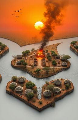 An aerial view of a 3D A5-sized landscape featuring a river flowing through the scene