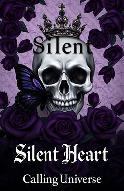 A dark romance themed illustration featuring dark purple roses scattered all around, creating an enchanting yet eerie atmosphere