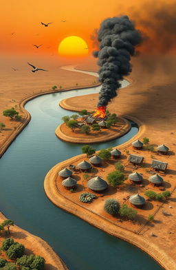 An aerial view of a 3D A5 size landscape featuring a winding river flowing through the scene