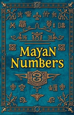 A visually stunning cover for a book about Mayan numbers, featuring intricate Mayan glyphs and symbols that represent various numerical values