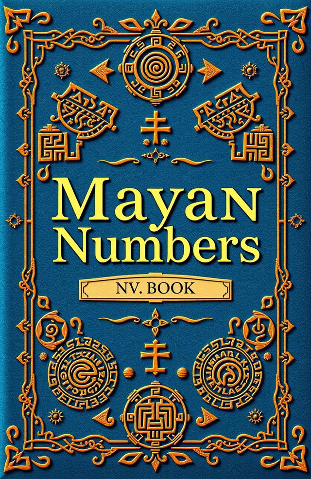 A visually stunning cover for a book about Mayan numbers, featuring intricate Mayan glyphs and symbols that represent various numerical values