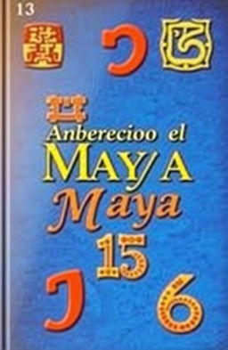 A book cover depicting an ancient Maya number system with vibrant Maya numerals illustrated artistically on a rich blue background