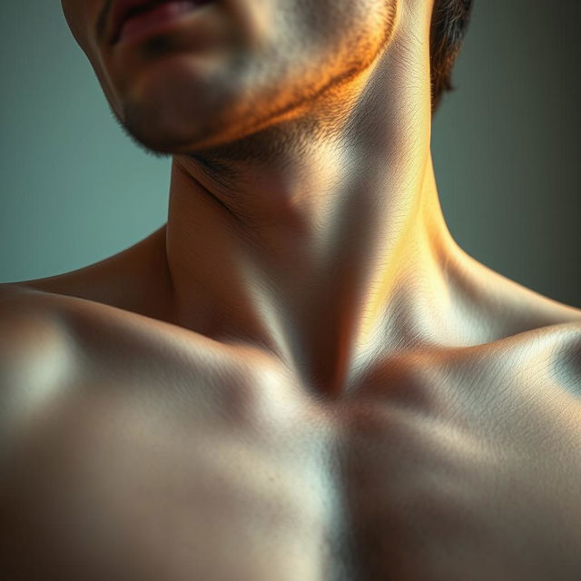 An artistically rendered close-up of the male anatomy, focusing on the intricate details of the skin, lighting, and texture