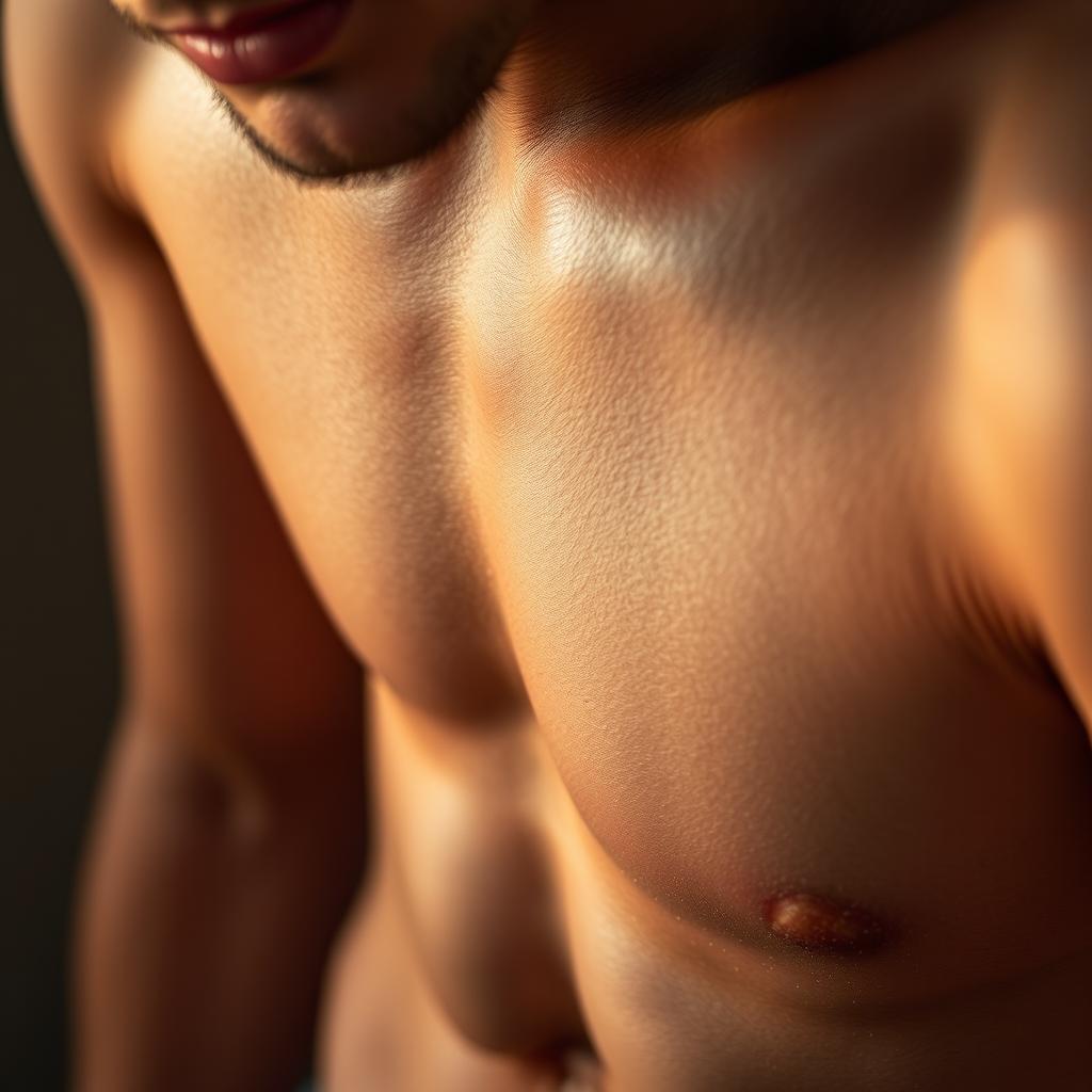 An artistically rendered close-up of the male anatomy, focusing on the intricate details of the skin, lighting, and texture