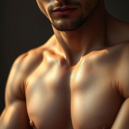 An artistically rendered close-up of the male anatomy, focusing on the intricate details of the skin, lighting, and texture