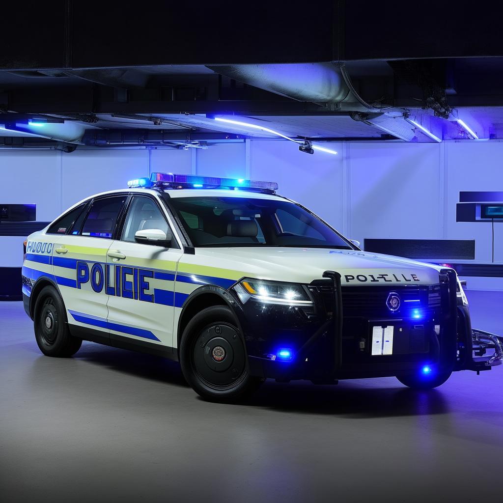 State-of-the-art police vehicles equipped with latest technology, featuring sleek design, enhanced safety features and high-speed capabilities.