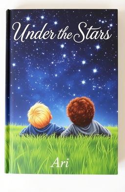 A captivating book cover featuring two boys lying on the grass of a meadow, their backs turned towards the viewer