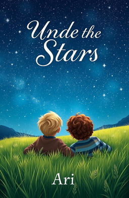 A captivating book cover featuring two boys lying on the grass of a meadow, their backs turned towards the viewer