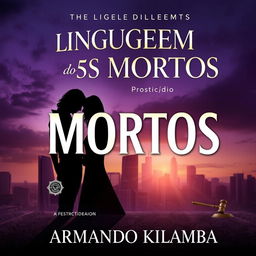 A stunning book cover design for a romance mystery novel titled "Linguagem dos Mortos" with a subtitle "Prosticídio" by the author Armando Kilamba