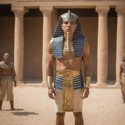 Seeing the spectacle unfold, Pharaoh's anger erupts uncontrollably. He orders the punishment for his magicians who have failed him, his wrath filling the courtyard with an ominous air of dread.