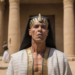 Seeing the spectacle unfold, Pharaoh's anger erupts uncontrollably. He orders the punishment for his magicians who have failed him, his wrath filling the courtyard with an ominous air of dread.