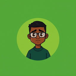 A cartoon logo design featuring a mini figure of a clean-shaven young black man in his early 20s, with short dark hair and wearing glasses