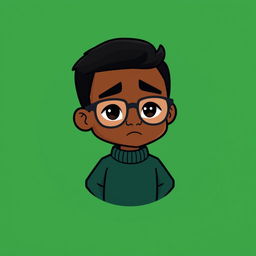 A cartoon logo design featuring a mini figure of a clean-shaven young black man in his early 20s, with short dark hair and wearing glasses