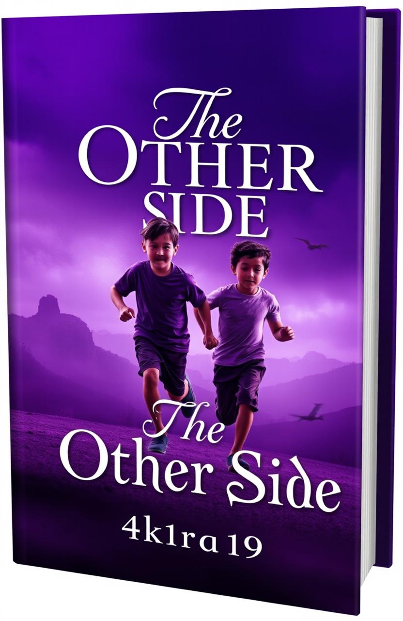 A captivating book cover design in shades of purple, featuring two young boys running in the background, conveying a sense of adventure and freedom