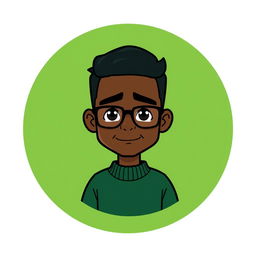 A cartoon logo design featuring a mini figure of a clean-shaven young black man in his early 20s